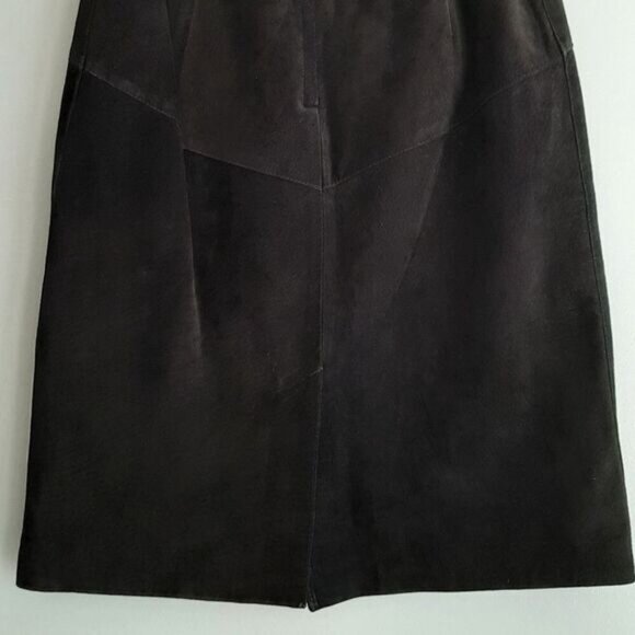 BIANCA 100% Genuine Suede Leather Pencil Knee Length Skirt Black Sz M - Picture 9 of 14